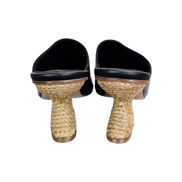 Paloma Barceló Black Calf Leather Open Toe Sandals Raffia Heel 39 Quiet Luxury - Picture 9 of 12